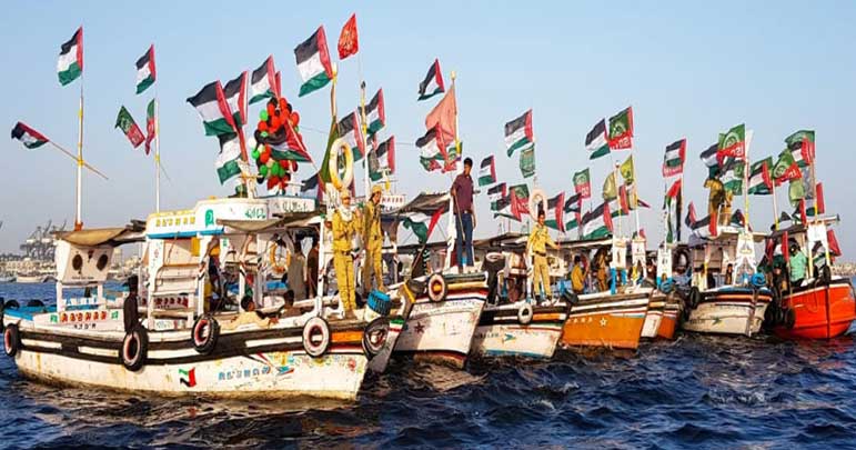 کراچی میں القدس تشھیری مہم، آئی ایس او کی جانب سے کشتی ریلی کا انعقاد