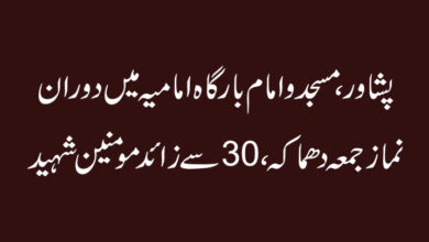 پشاور، مسجد و امام بارگاہ امامیہ میں دوران نمازجمعہ دھماکہ، 30 سے زائد مومنین شہید