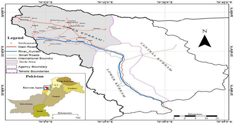 Map of District Kurram, KPK, Pakistan