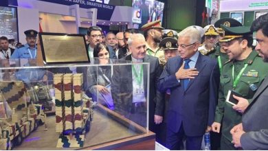 Khawaja Muhammad Asif at IDEAS-2024 Expo on Iranian Stall