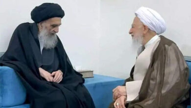 Najaf al-Ashraf: Ayatollah Javadi Amoli meets with Ayatollah Seyyed Ali Sistani