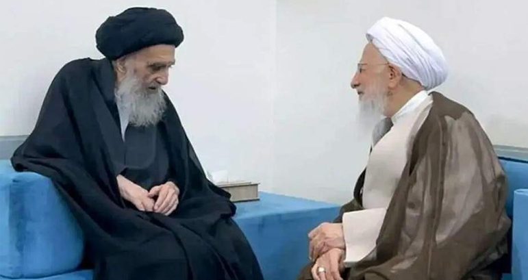 Najaf al-Ashraf: Ayatollah Javadi Amoli meets with Ayatollah Seyyed Ali Sistani