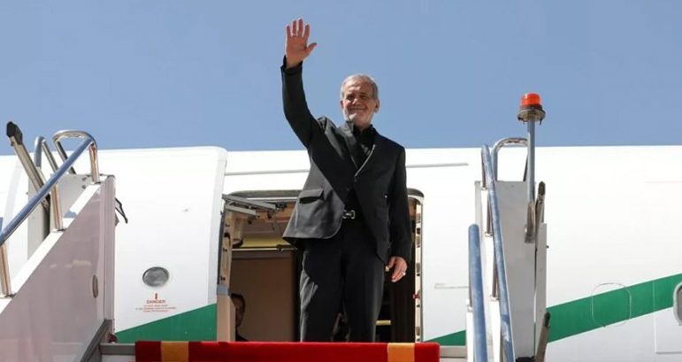 Iranian President Masoud Peshkeshian arrives in Lahore on two-day official visit